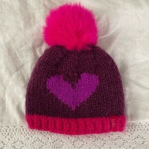 Bula Kids Beanie with Pom Pom Heart Girls Logo Pink Purple Fuzzy